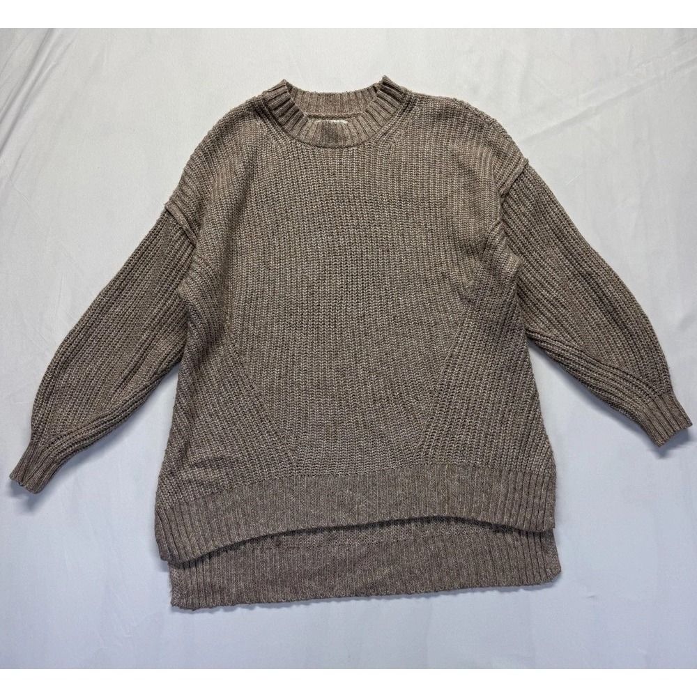 American Eagle Outfitters Sweater Womens XS Brown Tight Knit Ribbed High Low Hem